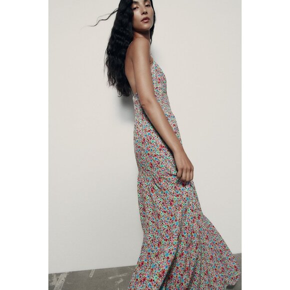 Zara Floral Print V-Neck Maxi Dress - Picture 3 of 9
